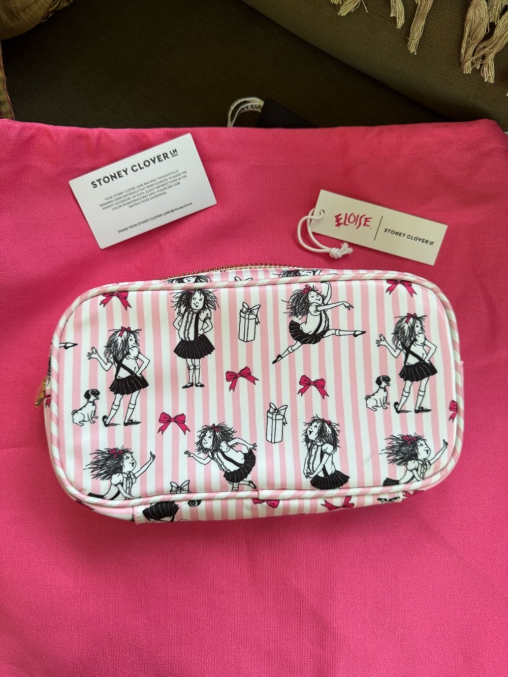 Stoney Clover Lane Pink & White Striped Eloise Cosmetic Pouch
